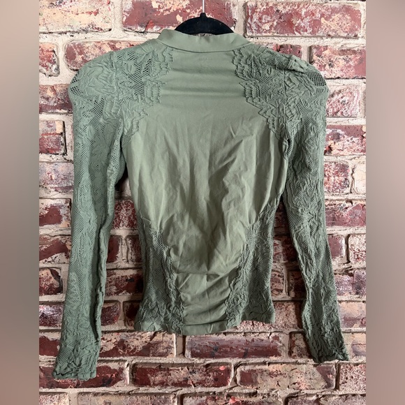 Free People Intimately FP Lace Mock Neck Long Sleeve Top — Sage Green - Picture 3 of 4